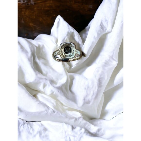 Classic Ring Square Cut Black Obsidian Colored CZ Sterling Silver Size 7 - Picture 14 of 16